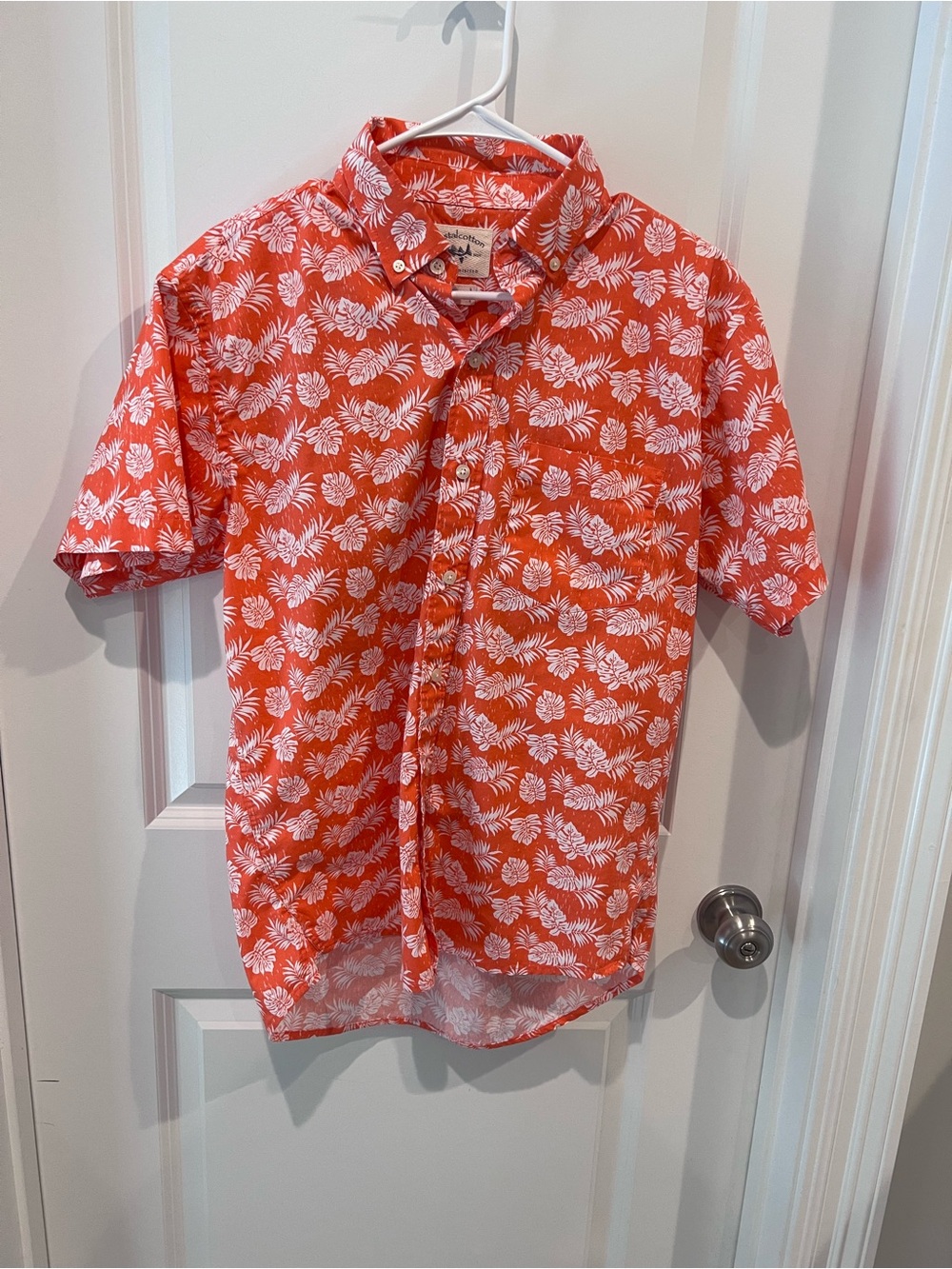 Coastal Cotton Orange and White Tropical Print Button-Up Shirt Size Medium
